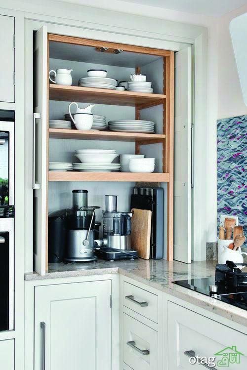 کابینت گوشه آشپزخانه با طراحی کاربردی مناسب فضای کوچک